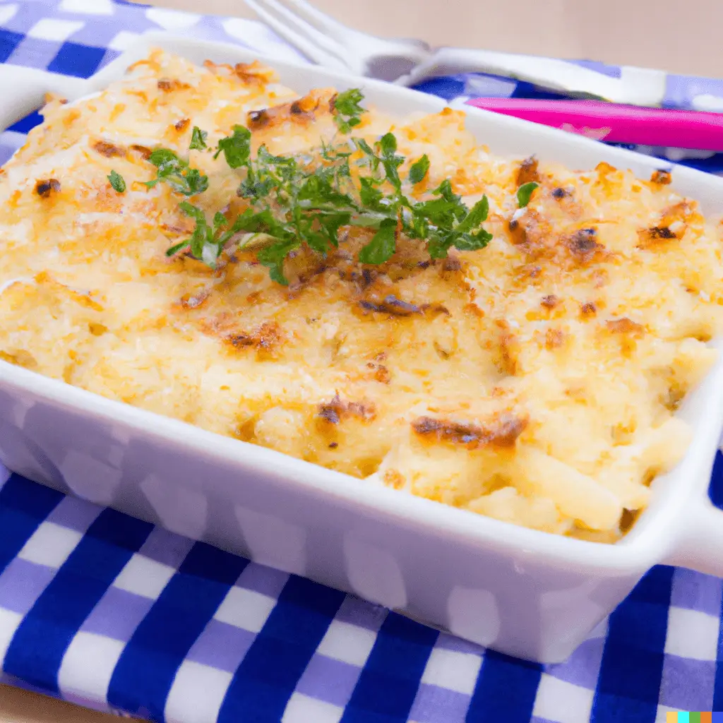 Das Bild zeigt Nudelauflauf mit Käse